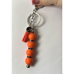 Orange Beaded Keychain with Tassel